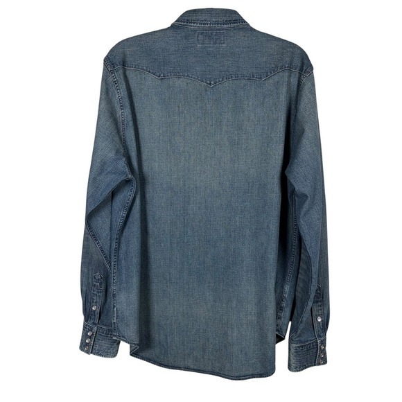 Ralph Lauren Double RRL Denim Shirt Mens XL Slim Fit Western Pearl Snap Cowboy - Picture 8 of 14